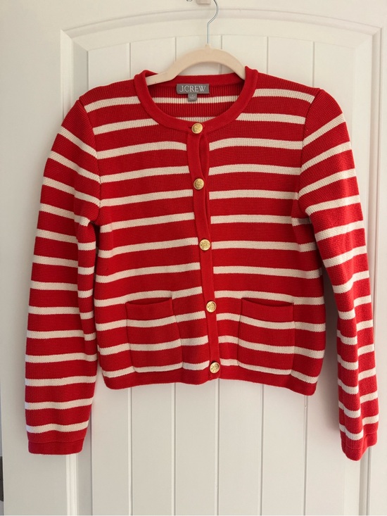 J. Crew Sweaters - J.Crew Red/Poppy color and Cream Striped women’s small Cardigan gold buttons